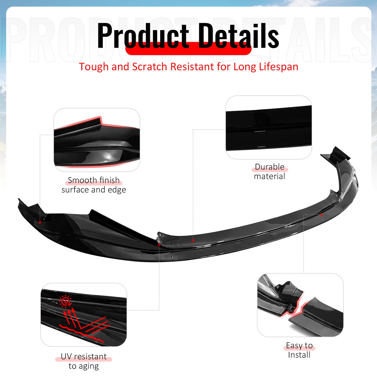2014-2016 Lexus IS200t IS250 IS300 IS350 F Sport Sedan R Style Gloss Black Front Bumper Lip PP