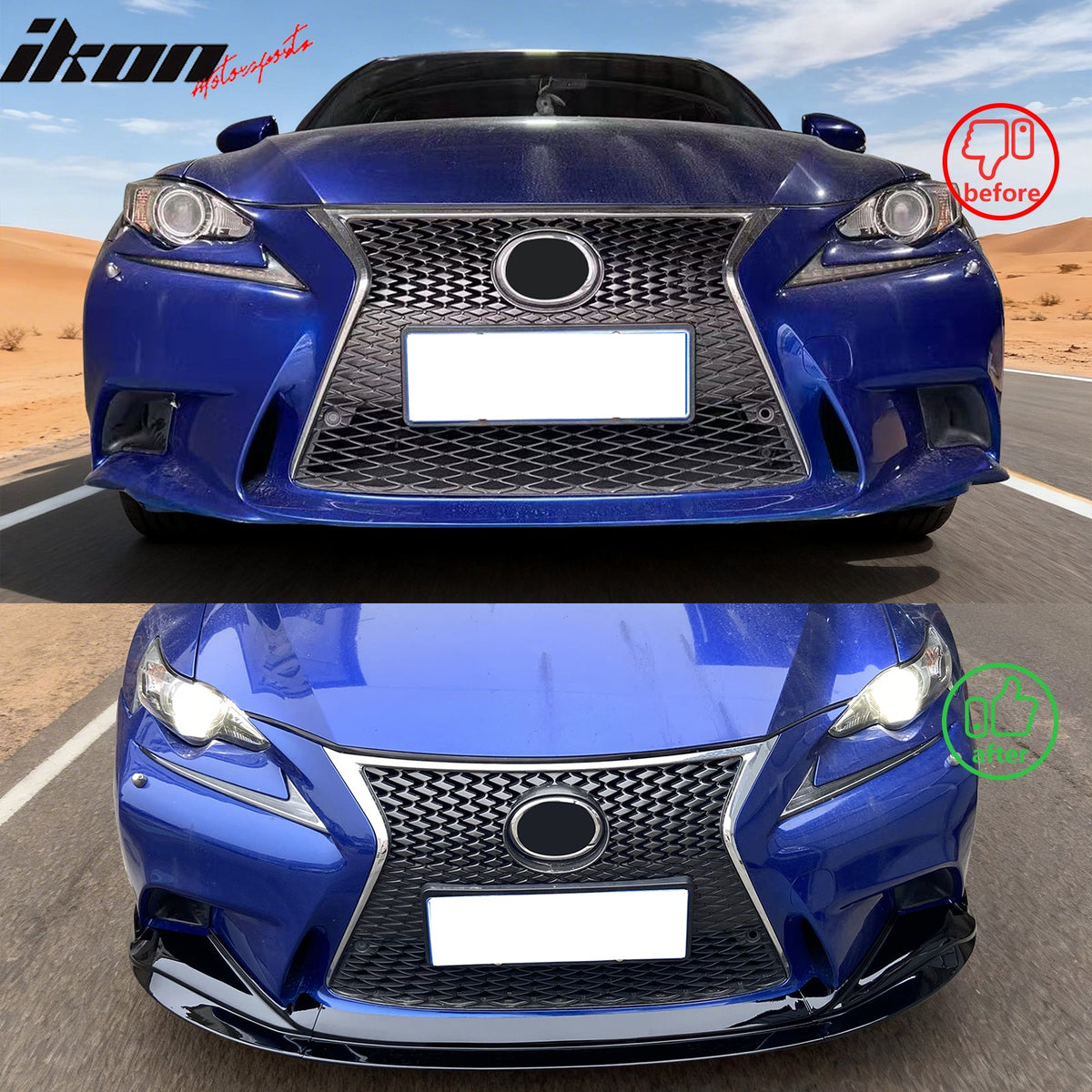2014-2016 Lexus IS200t IS250 IS300 IS350 F Sport Sedan R Style Gloss Black Front Bumper Lip PP