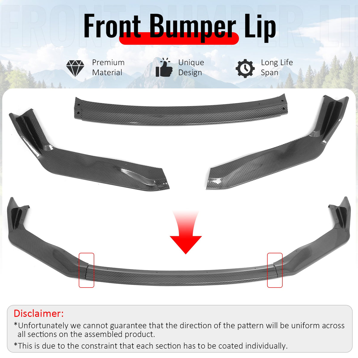 2017-2020 Lexus IS200t IS300 IS350 IKON Style Front Bumper Lip Lower Spoiler 3PCS Carbon Fiber Print PP
