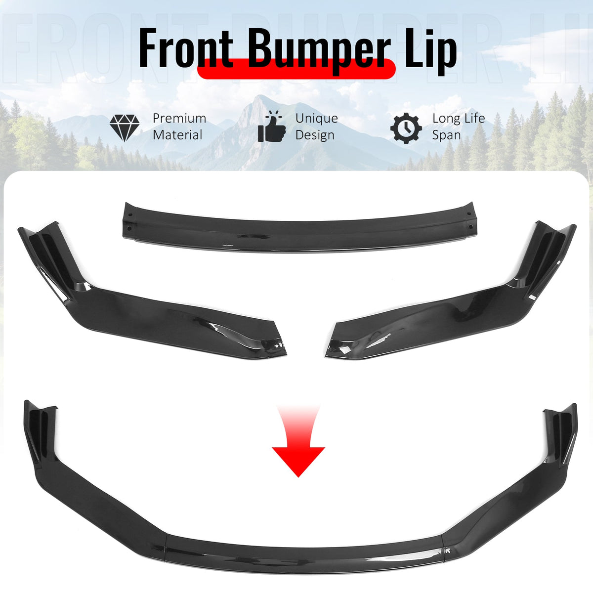 2017-2020 Lexus IS200t IS300 IS350 IKON Style Front Bumper Lip Lower Spoiler 3PCS Gloss Black PP