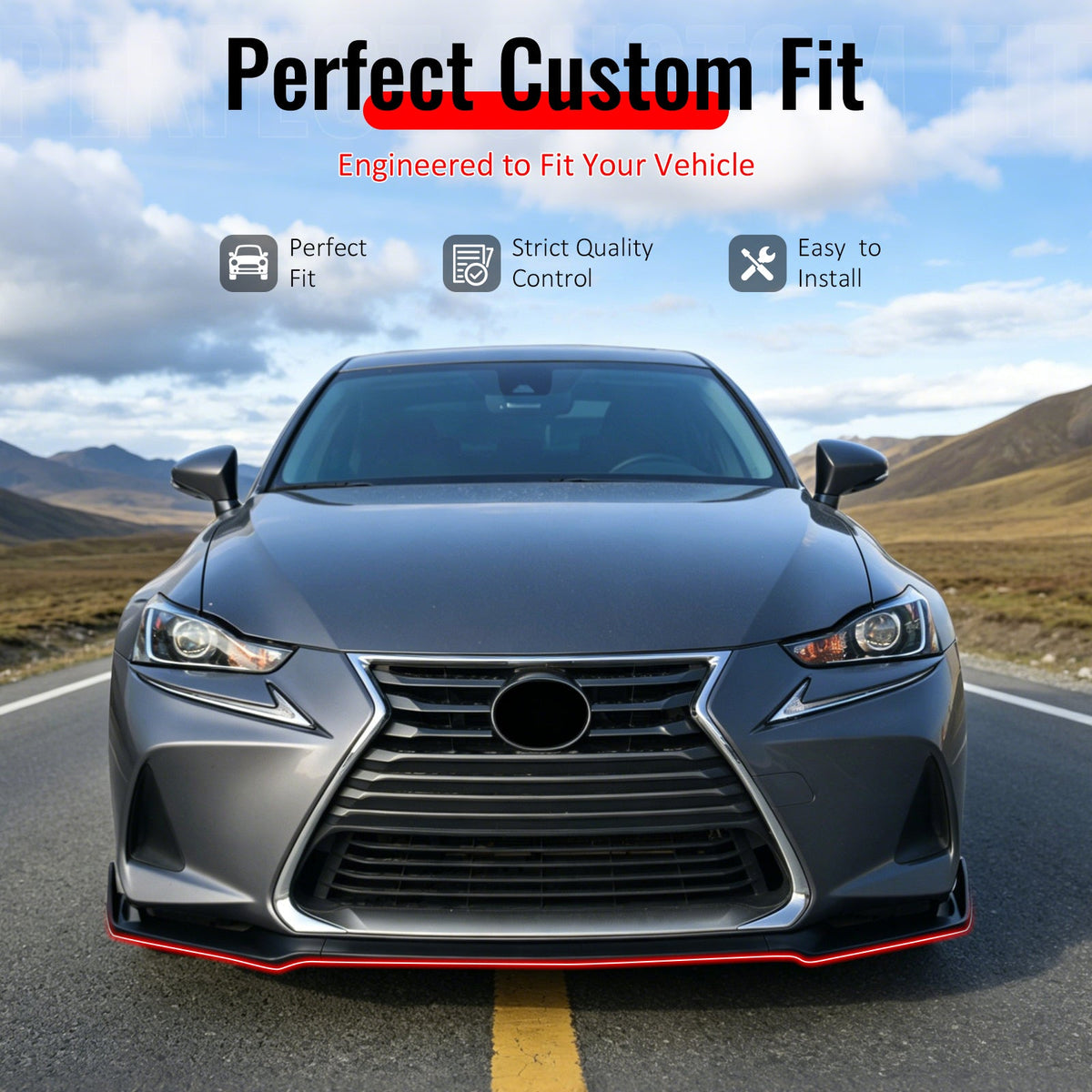 2017-2020 Lexus IS200t IS300 IS350 IKON Style Front Bumper Lip Lower Spoiler 3PCS Carbon Fiber Print PP