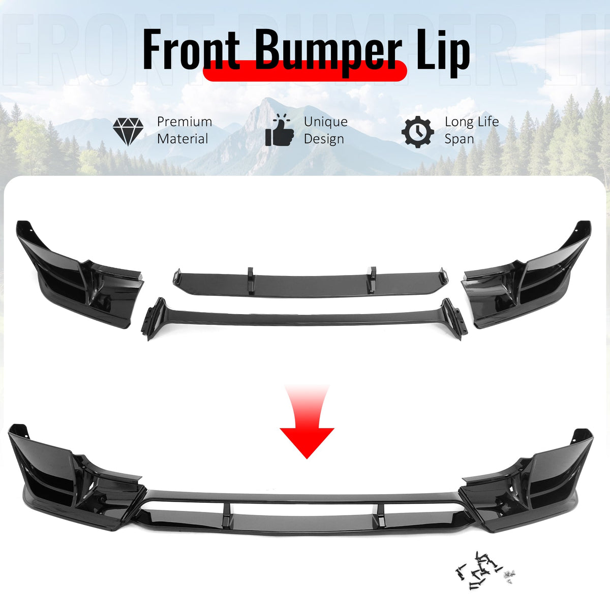 2020-2026 Land Rover Defender 90/110/130 Front Bumper Lip IKON V1 Style Gloss Black ABS Plastic Air Dam Chin Spoiler Protector Splitter 4PC