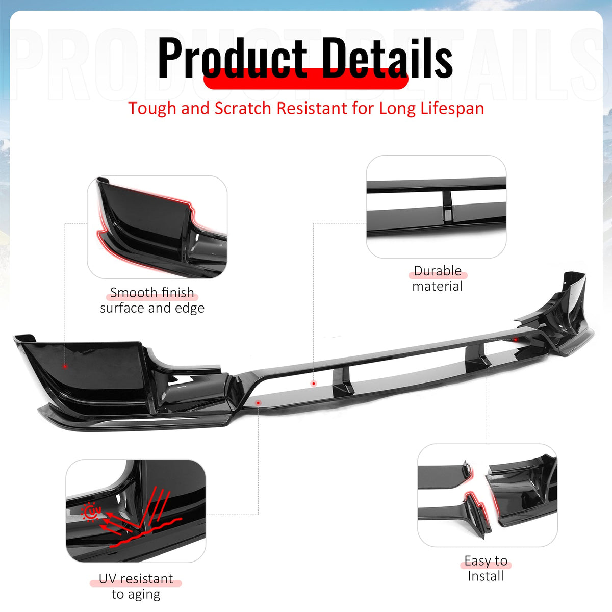 2020-2026 Land Rover Defender 90/110/130 Front Bumper Lip IKON V1 Style Gloss Black ABS Plastic Air Dam Chin Spoiler Protector Splitter 4PC