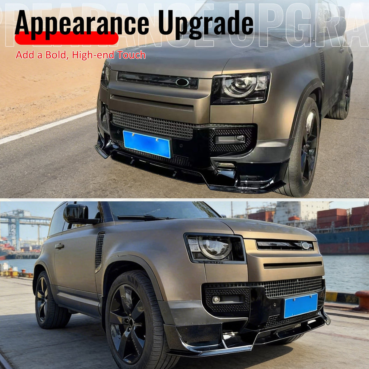 2020-2026 Land Rover Defender 90/110/130 Front Bumper Lip IKON V1 Style Gloss Black ABS Plastic Air Dam Chin Spoiler Protector Splitter 4PC