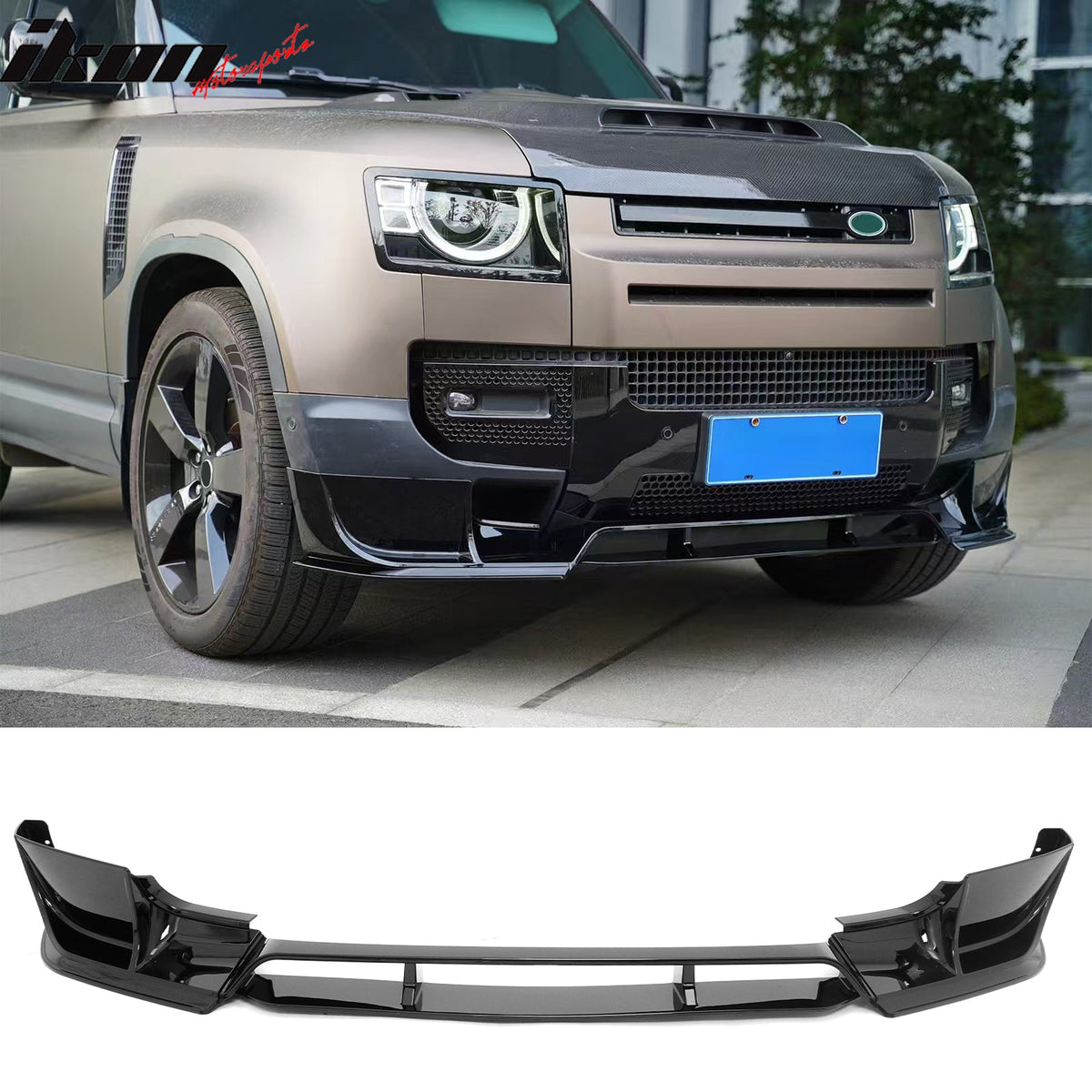 2020-2026 Land Rover Defender 90/110/130 Front Bumper Lip IKON V1 Style Gloss Black ABS Plastic Air Dam Chin Spoiler Protector Splitter 4PC