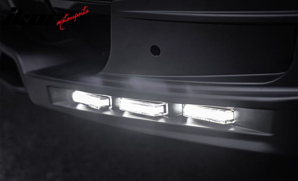 2020-2026 Land Rover Defender 90/110/130 Front Bumper Lip with LED Daytime Running Light IKON V2 Style Gloss Black ABS Spoiler Protector Splitter 4PC