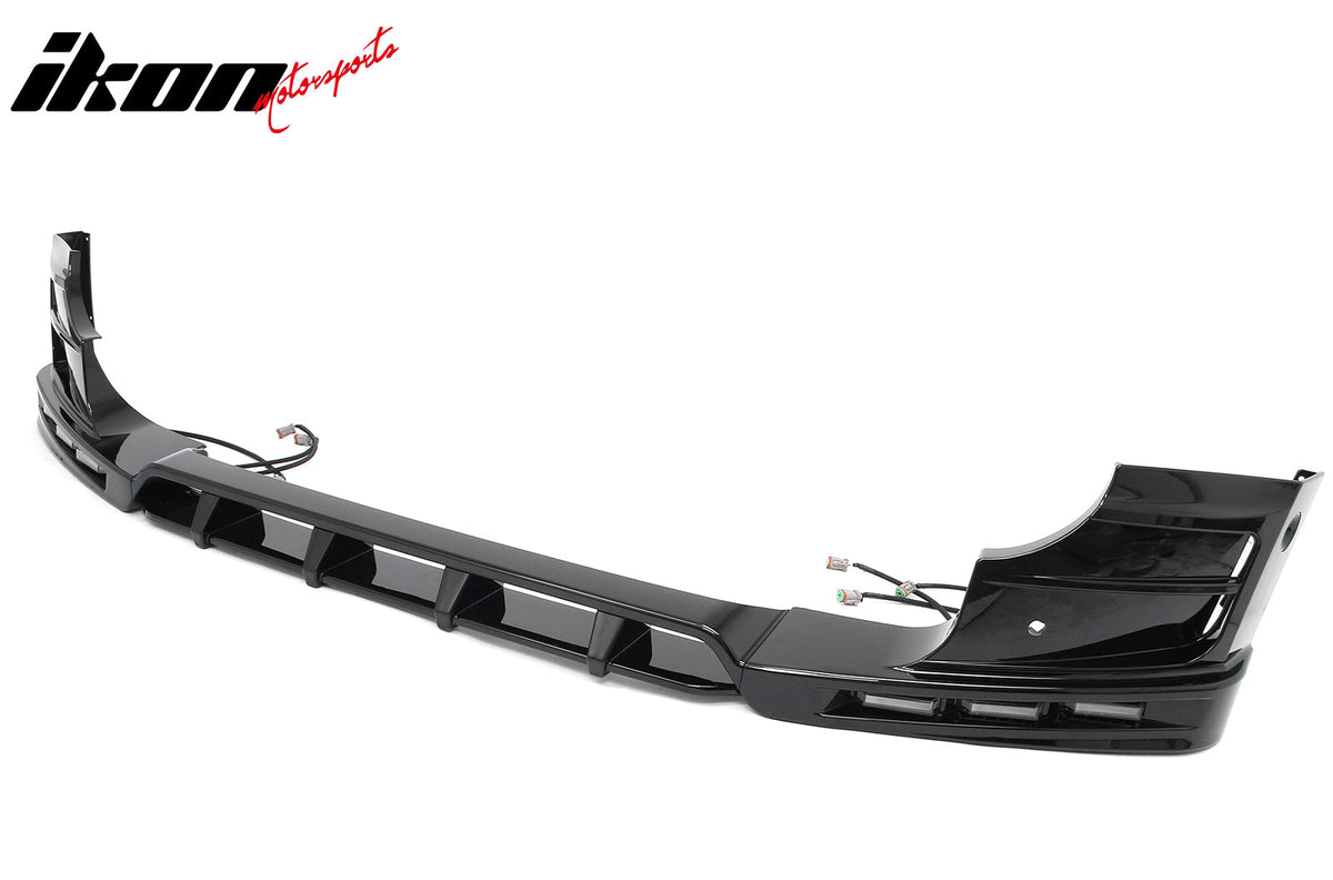 2020-2026 Land Rover Defender 90/110/130 Front Bumper Lip with LED Daytime Running Light IKON V2 Style Gloss Black ABS Spoiler Protector Splitter 4PC