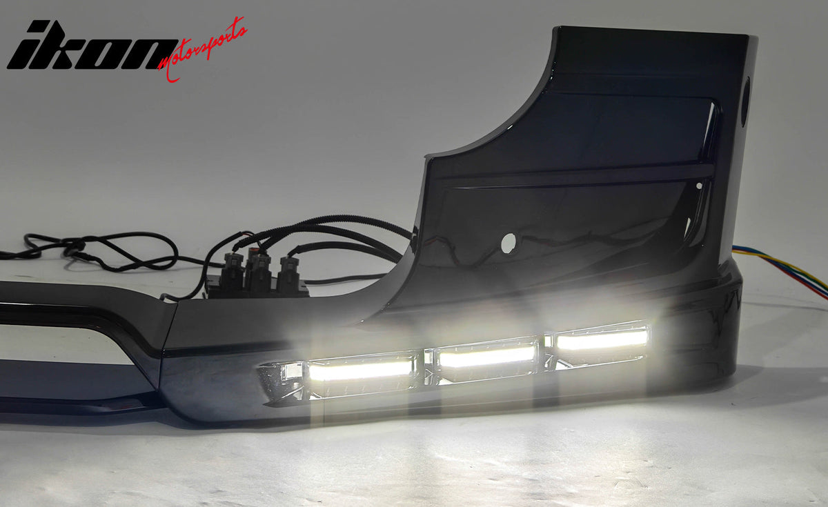 2020-2026 Land Rover Defender 90/110/130 Front Bumper Lip with LED Daytime Running Light IKON V2 Style Gloss Black ABS Spoiler Protector Splitter 4PC
