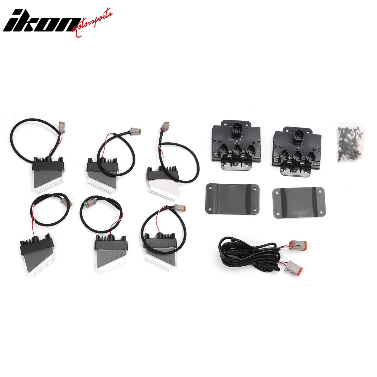 2020-2026 Land Rover Defender 90/110/130 Front Bumper Lip with LED Daytime Running Light IKON V2 Style Gloss Black ABS Spoiler Protector Splitter 4PC