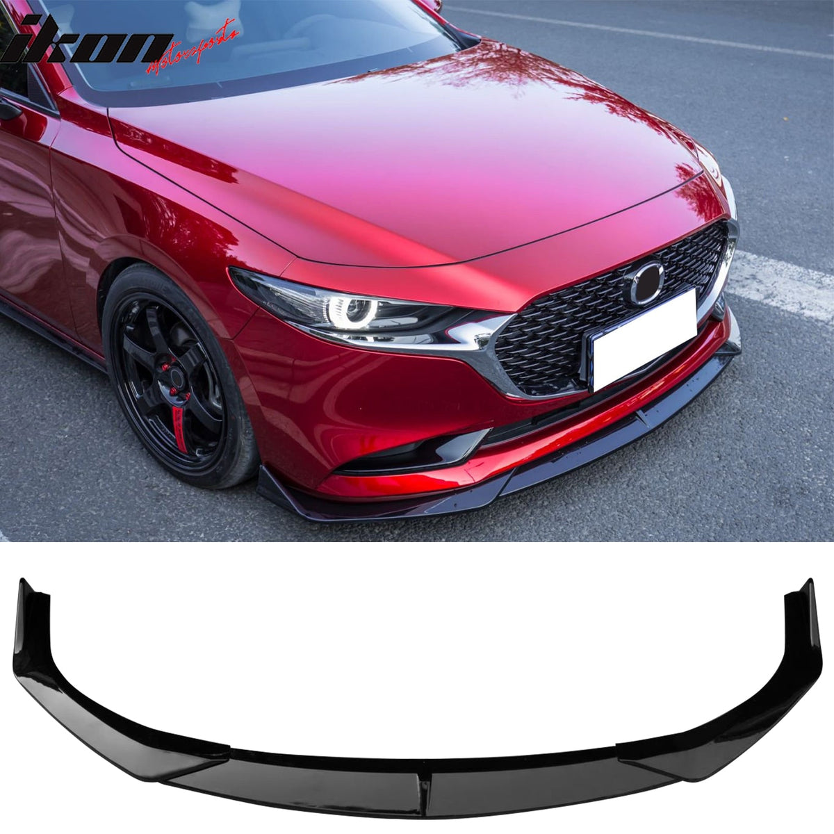 2019-2026 Mazda 3 Sedan IKON Style Gloss Black Front Bumper Lip PP 3PCS