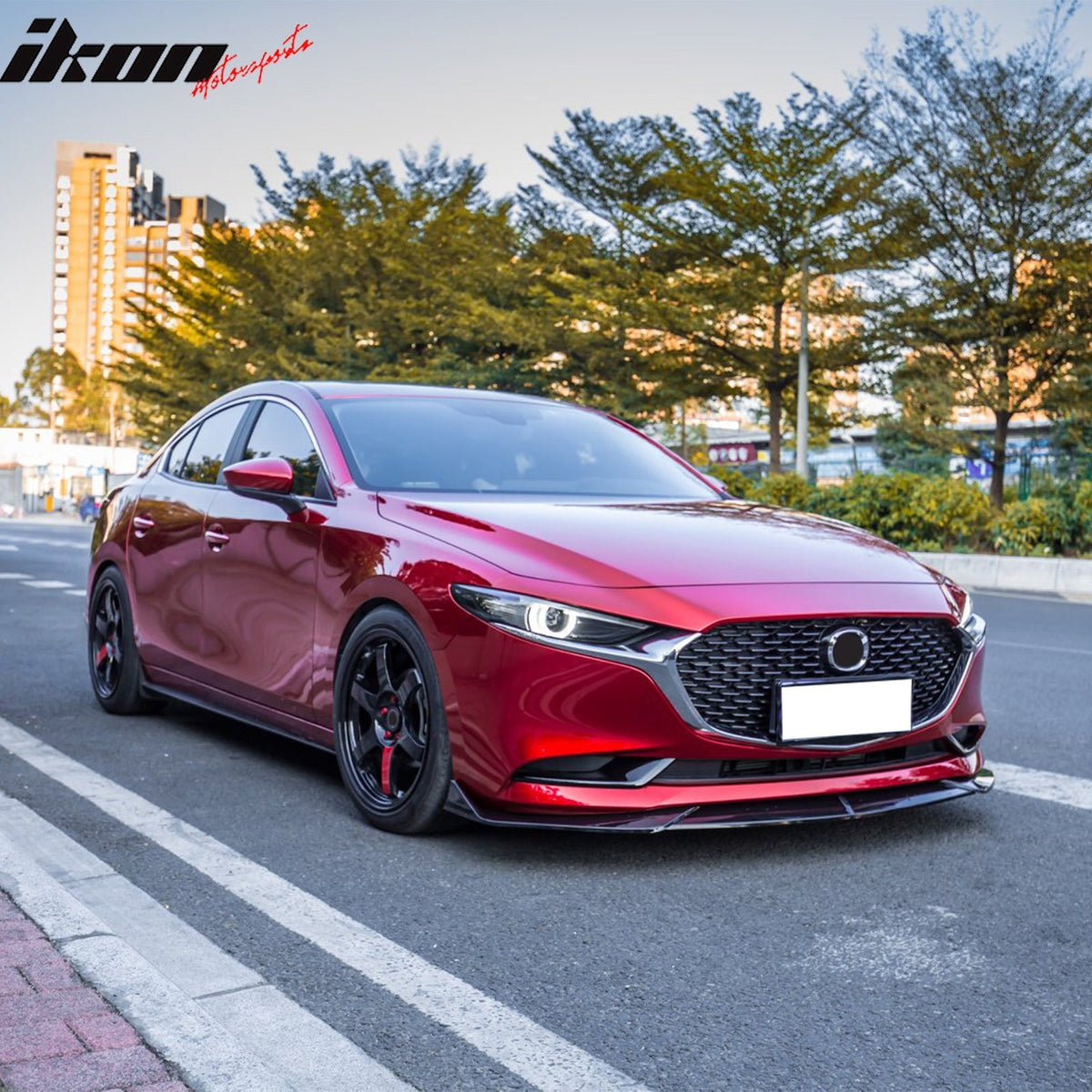 2019-2026 Mazda 3 Sedan IKON Style Gloss Black Front Bumper Lip PP 3PCS