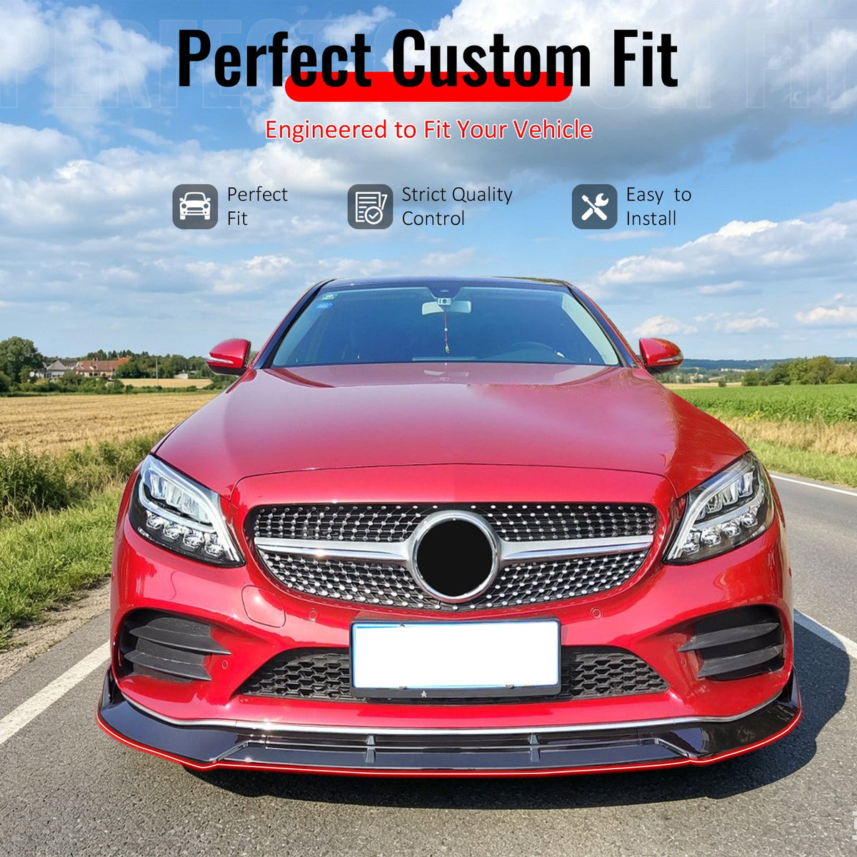 2019-2022 Benz W205 C-Class C200 C300 C43 AMG BR Style Gloss Black Front Bumper Lip PP