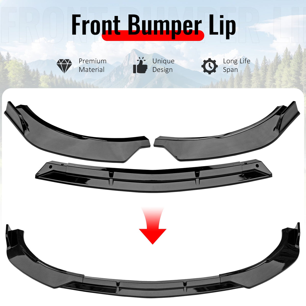 2019-2022 Benz W205 C-Class C200 C300 C43 AMG BR Style Gloss Black Front Bumper Lip PP