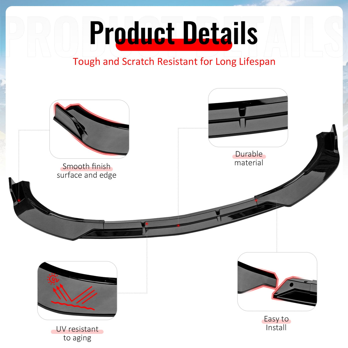 2019-2022 Benz W205 C-Class C200 C300 C43 AMG BR Style Gloss Black Front Bumper Lip PP