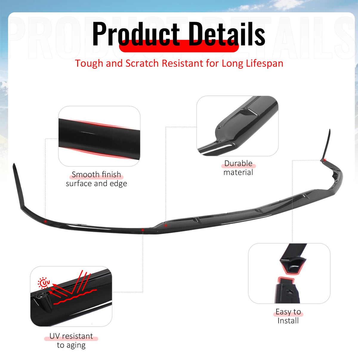 2015-2021 Benz C-Class W205 C63 AMG S C63 Style Gloss Black Front Bumper Lip PP 3PCS