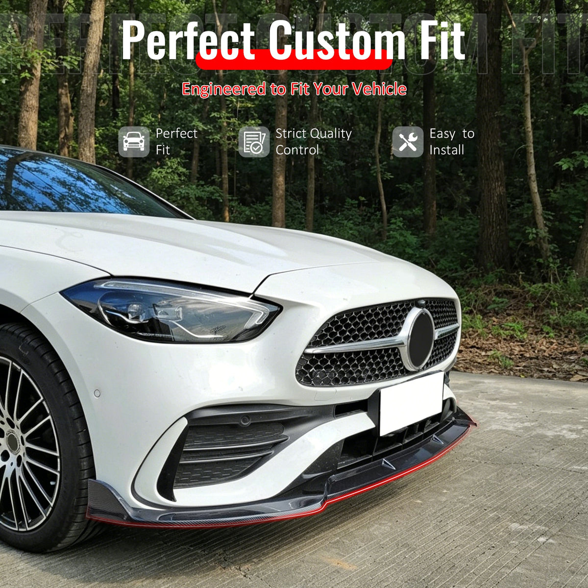 2022-2026 Benz W206 C-Class C200 C300 C43 AMG BR Style Carbon Fiber Print Front Bumper Lip PP