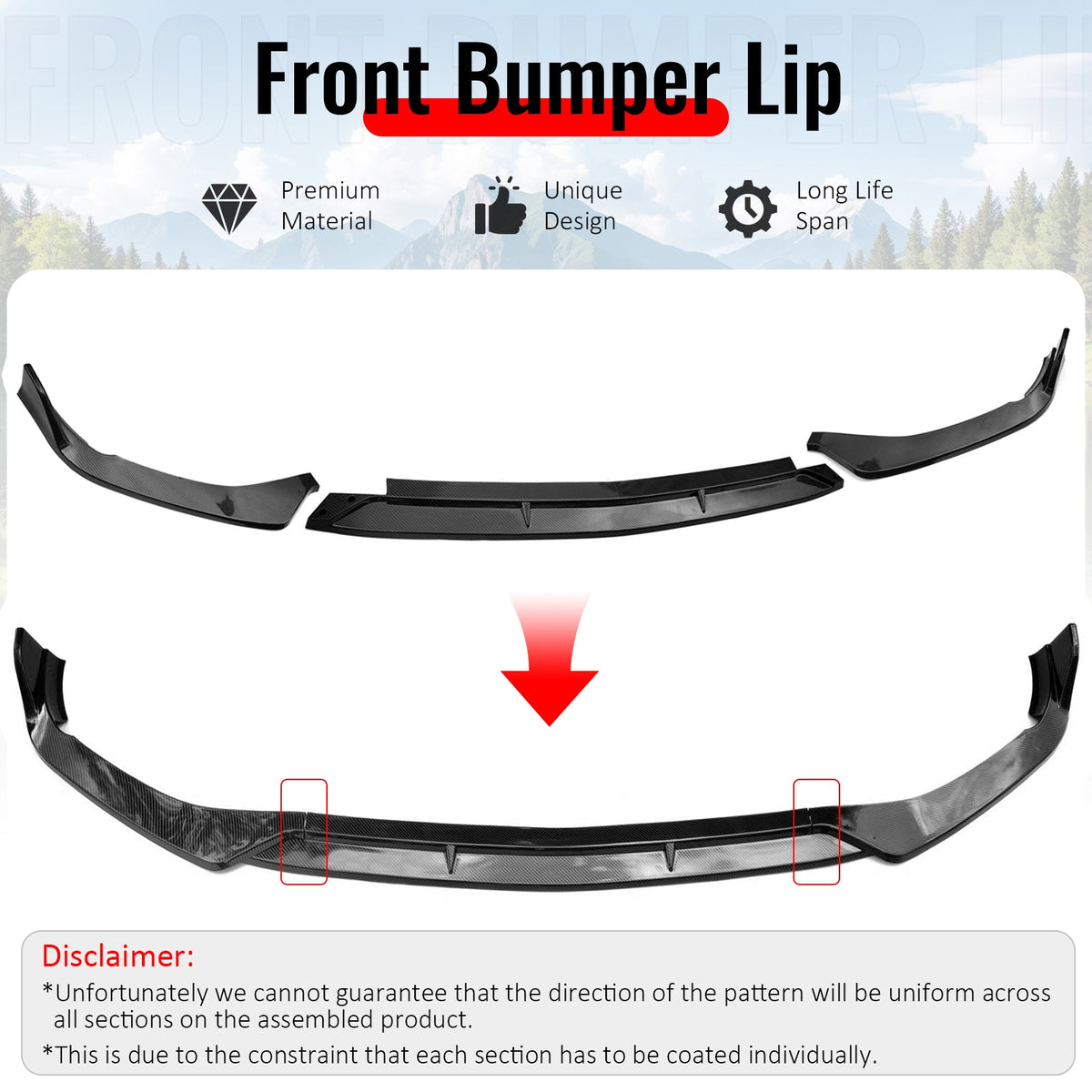 2022-2026 Benz W206 C-Class C200 C300 C43 AMG BR Style Carbon Fiber Print Front Bumper Lip PP