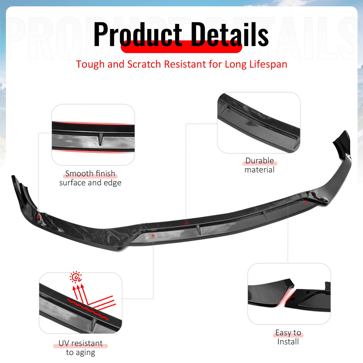 2022-2026 Benz W206 C-Class C200 C300 C43 AMG BR Style Carbon Fiber Print Front Bumper Lip PP