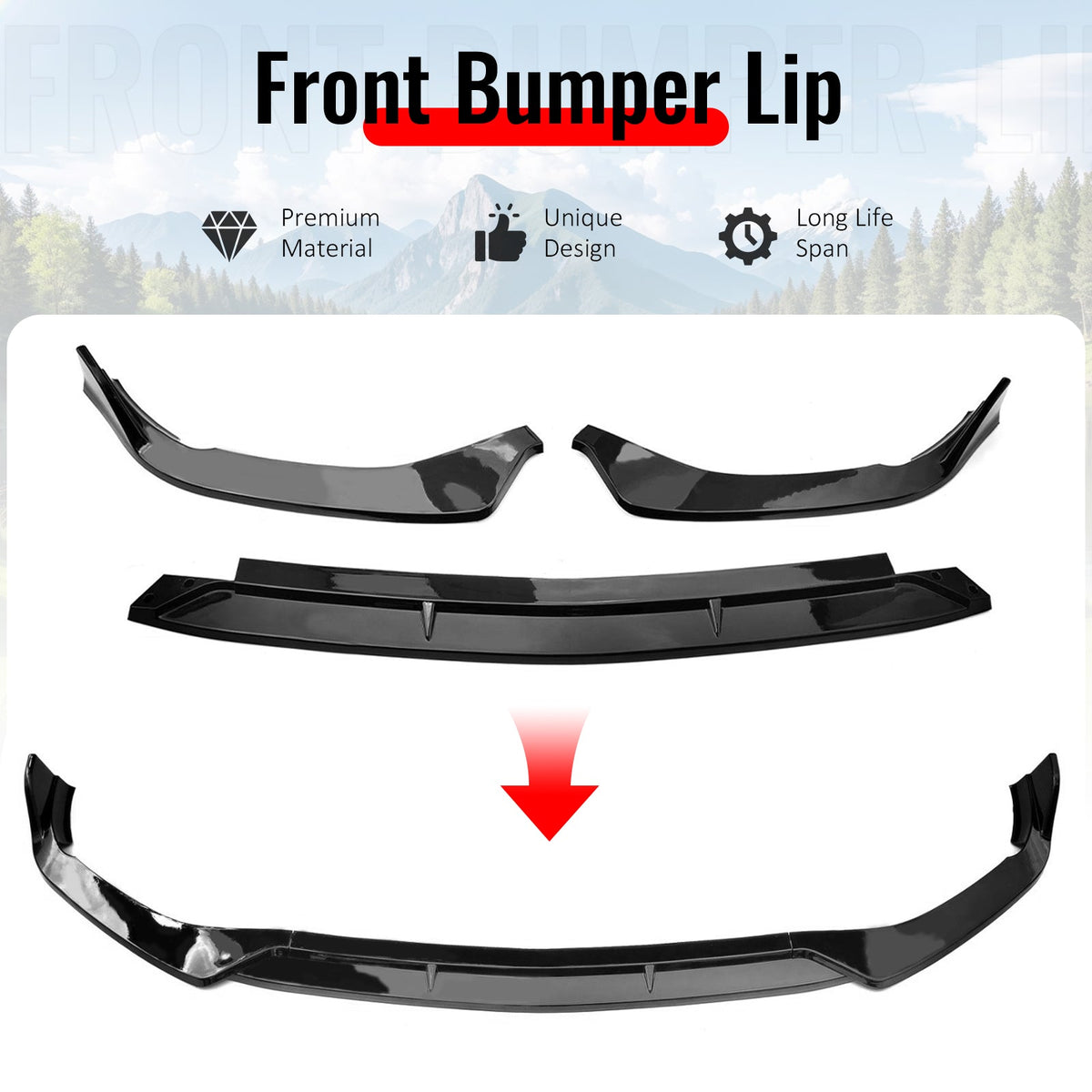 2022-2026 Benz W206 C-Class C200 C300 C43 AMG BR Style Gloss Black Front Bumper Lip PP