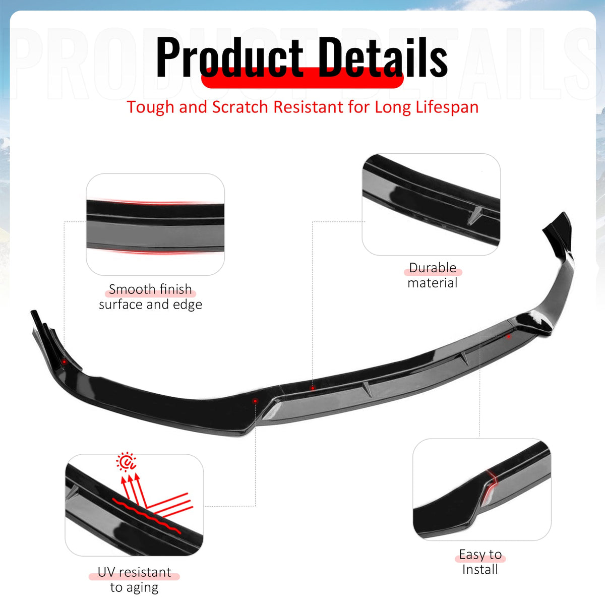 2022-2026 Benz W206 C-Class C200 C300 C43 AMG BR Style Gloss Black Front Bumper Lip PP