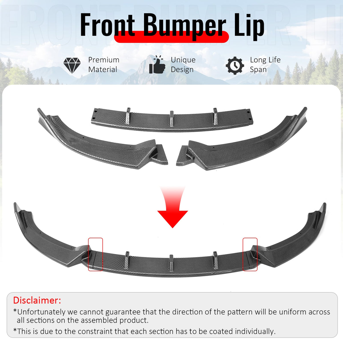 2009-2012 Mazda MX-5 Miata Carbon Fiber Print Front Bumper Lip IKON Style 3PCS