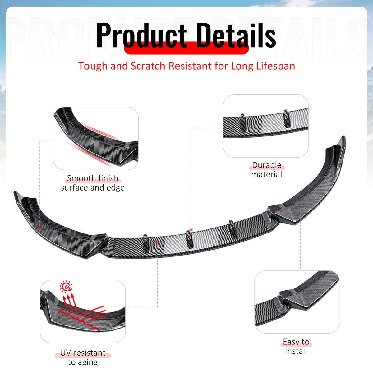 2009-2012 Mazda MX-5 Miata Carbon Fiber Print Front Bumper Lip IKON Style 3PCS