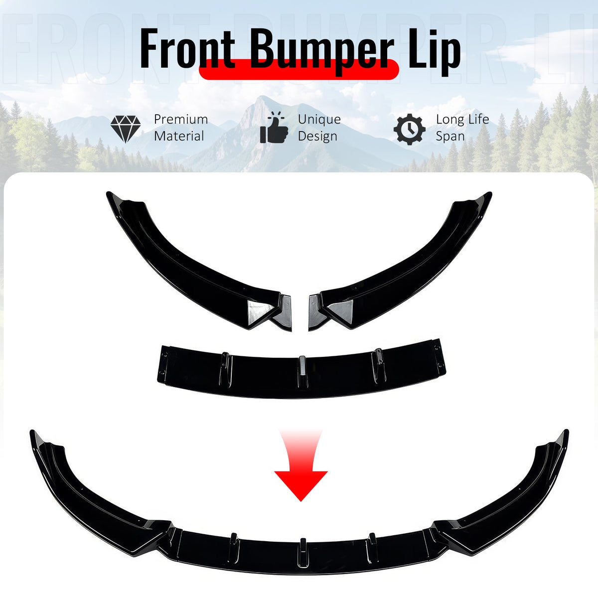 2009-2012 Mazda MX-5 Miata Gloss Black Front Bumper Lip IKON Style Spoiler 3PCS
