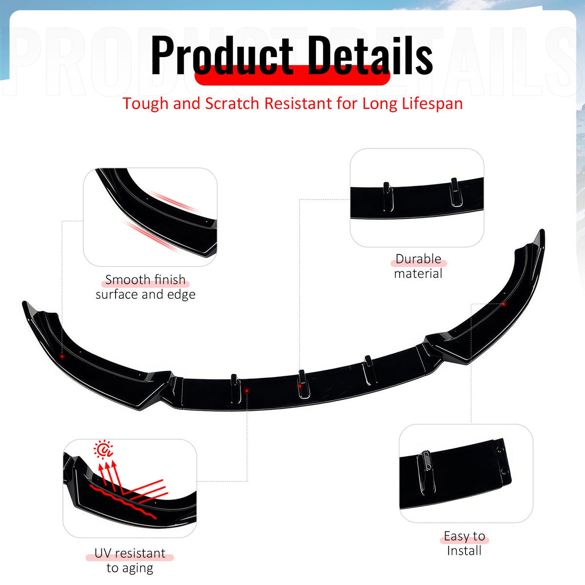 2009-2012 Mazda MX-5 Miata Gloss Black Front Bumper Lip IKON Style Spoiler 3PCS