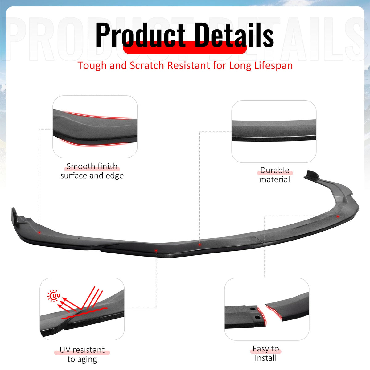 2019-2023 Nissan Maxima STL Style Unpainted Black Front Bumper Lip PU 3PCS