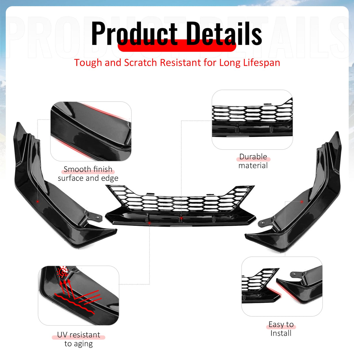 2020-2023 Nissan Sentra B18 Skyline Style Gloss Black Front Bumper Lip PP 3PCS
