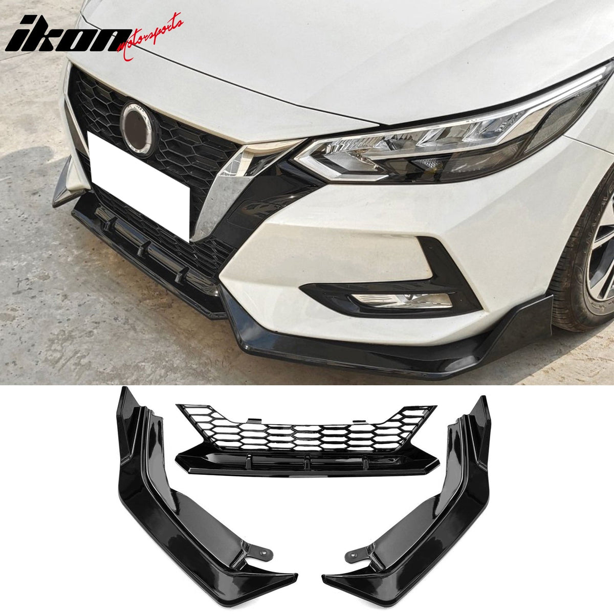 2020-2023 Nissan Sentra B18 Skyline Style Gloss Black Front Bumper Lip PP 3PCS