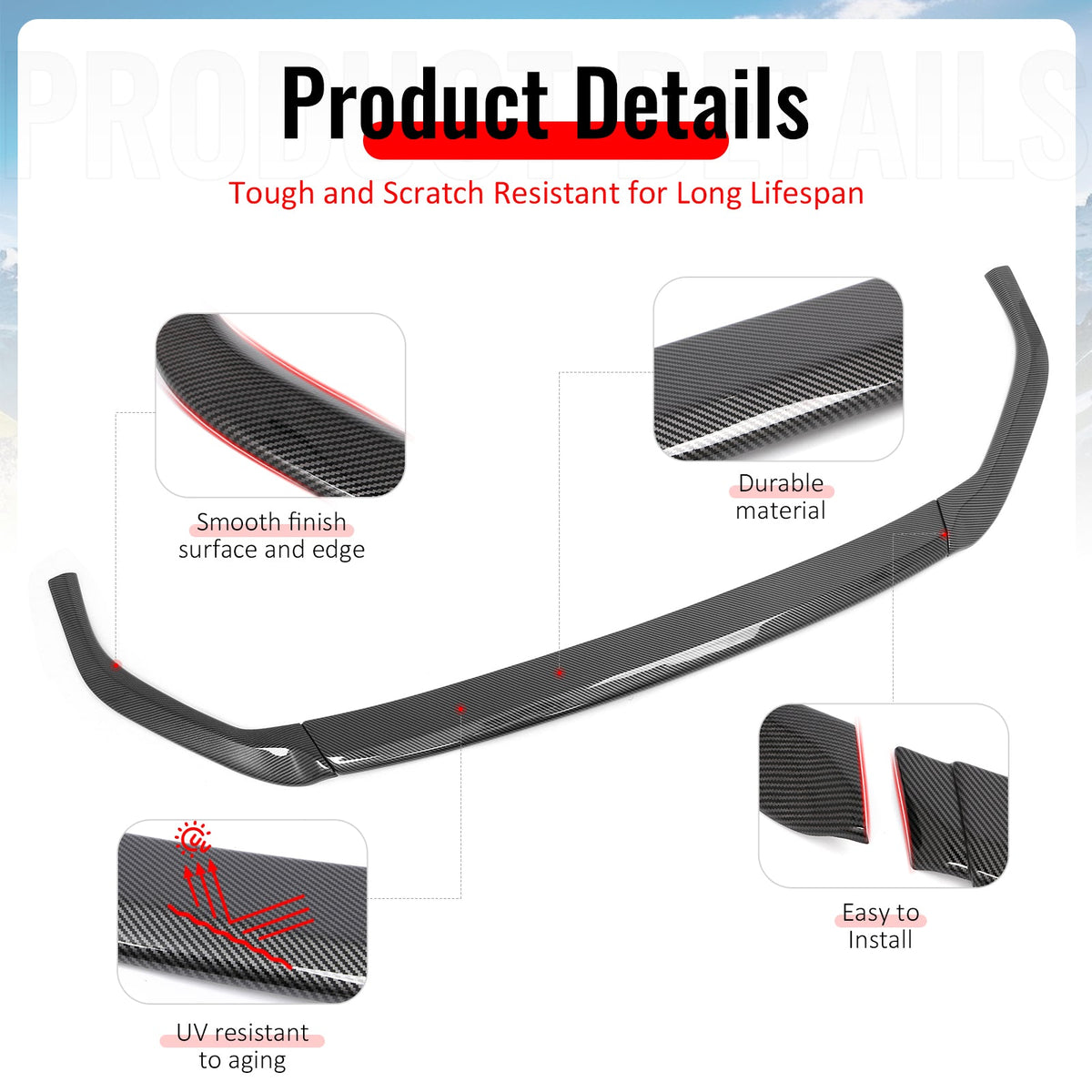 2023-2025 Subaru Solterra ST Style Carbon Fiber Print Front Bumper Lip ABS