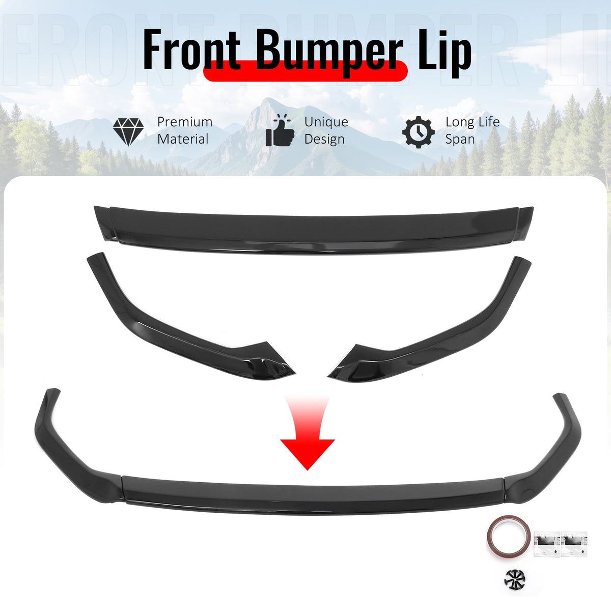 2023-2025 Subaru Solterra ST Style Gloss Black Front Bumper Lip ABS