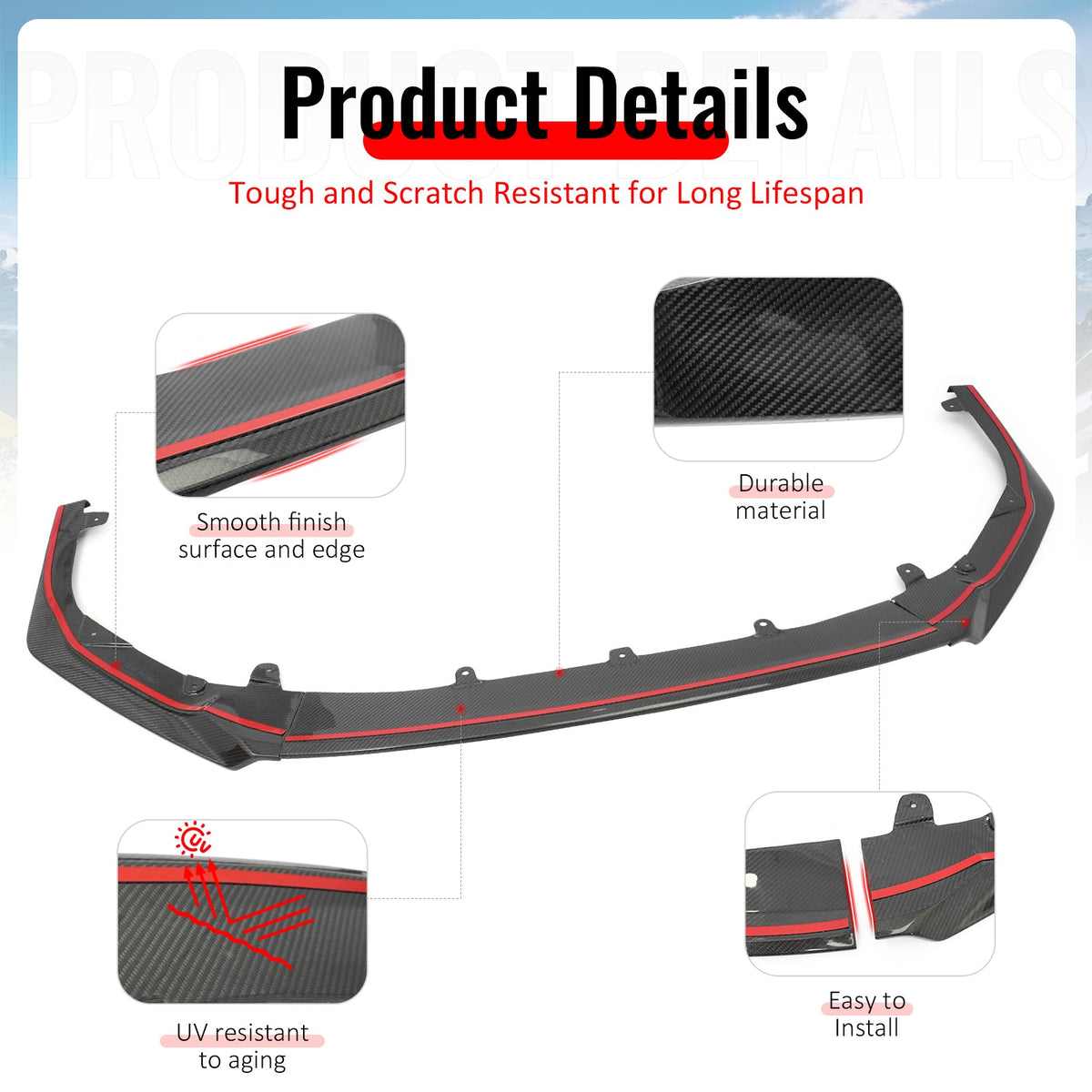 2022-2026 Subaru WRX STI Style Real Carbon Fiber Front Bumper Lip Lower Spoiler Guard 3PCS Set