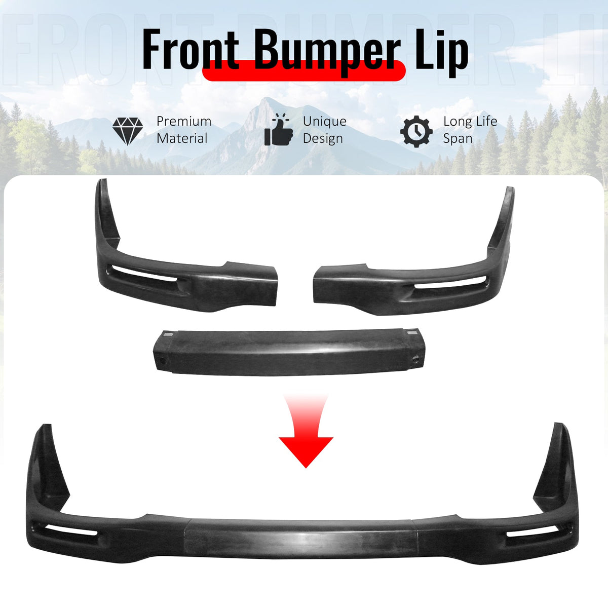 2002-2003 Subaru Impreza Sedan STI Style Front Bumper Lip Spoiler Unpainted PU 3PCS Set
