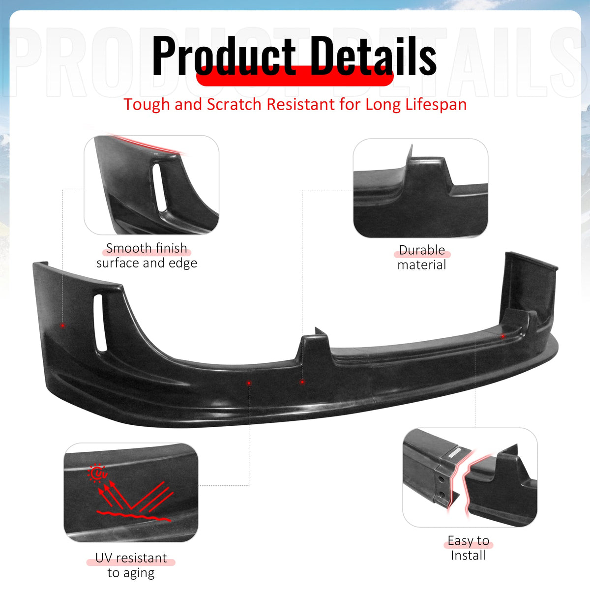 2004-2005 Subaru Impreza WRX 3PCS Front Lower Bumper Lip Air Dam Chin Spoiler Splitter Unpainted Black Polyurethane PU