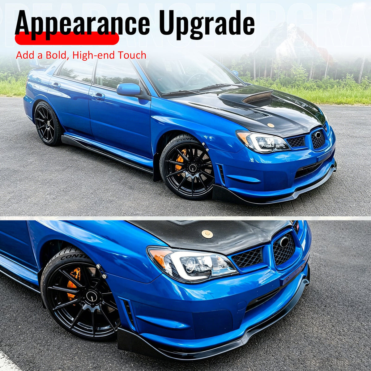 2006-2007 Subaru Impreza WRX & WRX STI CS2 Style Front Bumper Lip Spoiler Gloss Black PP 3PCS