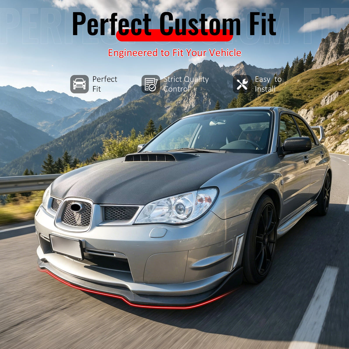 2006-2007 Subaru Impreza WRX & WRX STI CS2 Style Front Bumper Lip Spoiler Matte Black PP 3PCS