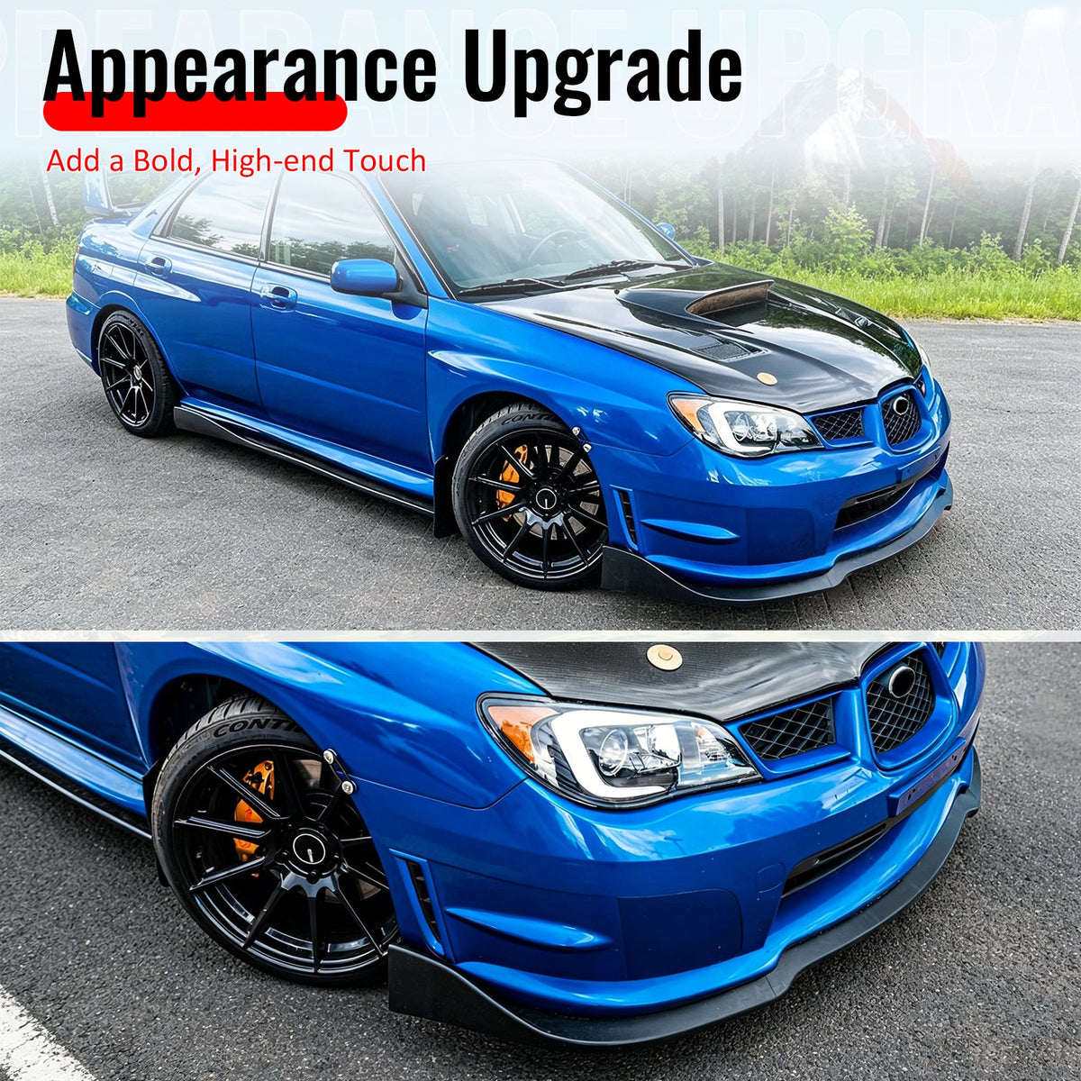 2006-2007 Subaru Impreza WRX & WRX STI CS2 Style Front Bumper Lip Spoiler Matte Black PP 3PCS