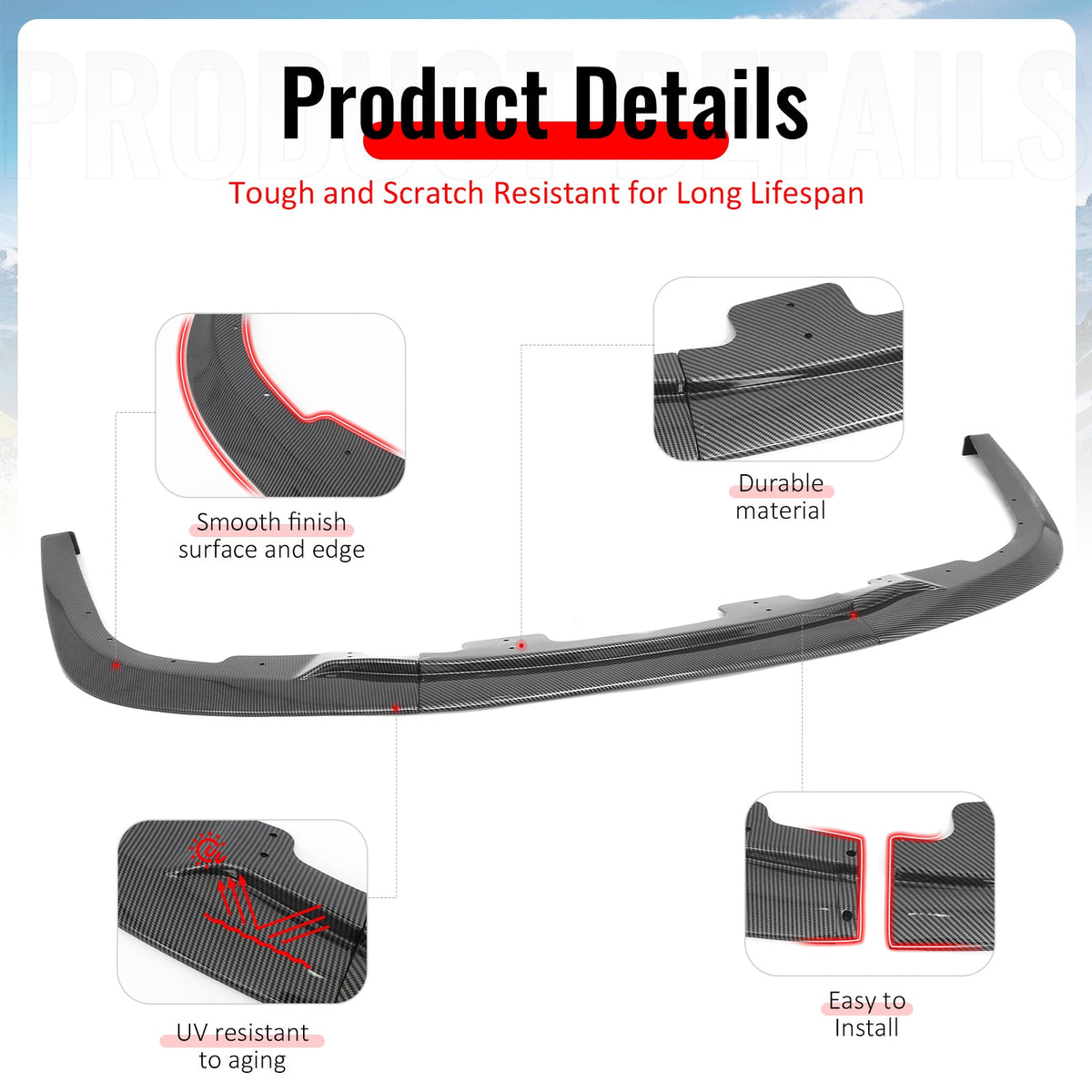 2006-2007 Subaru Impreza WRX Front Bumper Lip Spoiler 3PCS Carbon Fiber Print PP