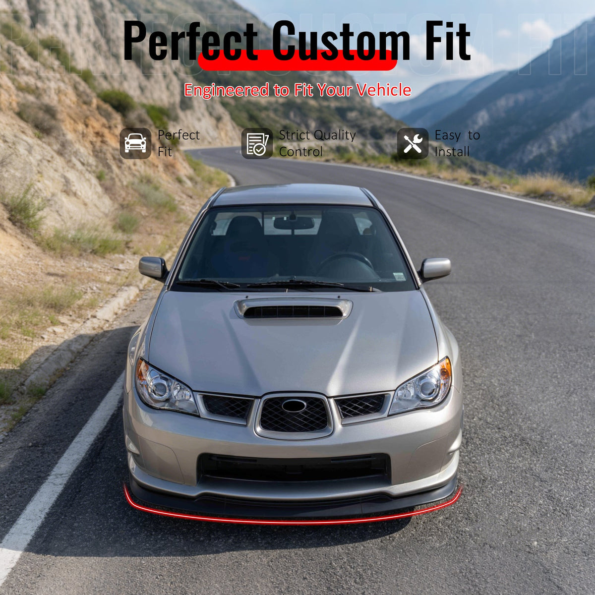 2006-2007 Subaru Impreza WRX Gloss Black Front Bumper Lip Spoiler PP 3PCS Set
