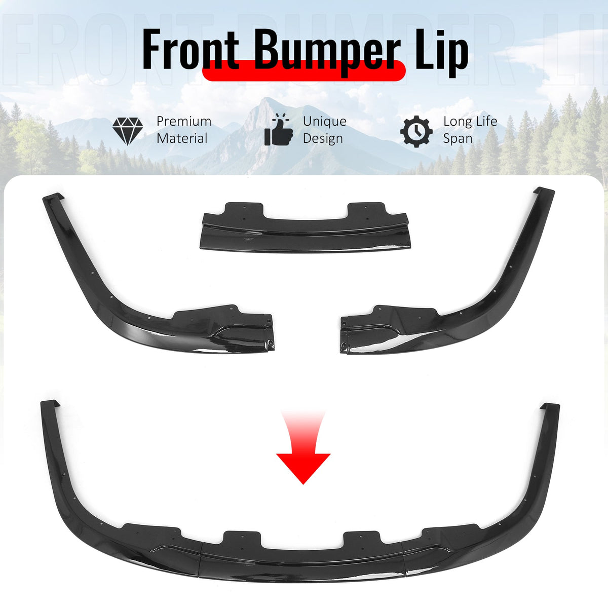 2006-2007 Subaru Impreza WRX Gloss Black Front Bumper Lip Spoiler PP 3PCS Set