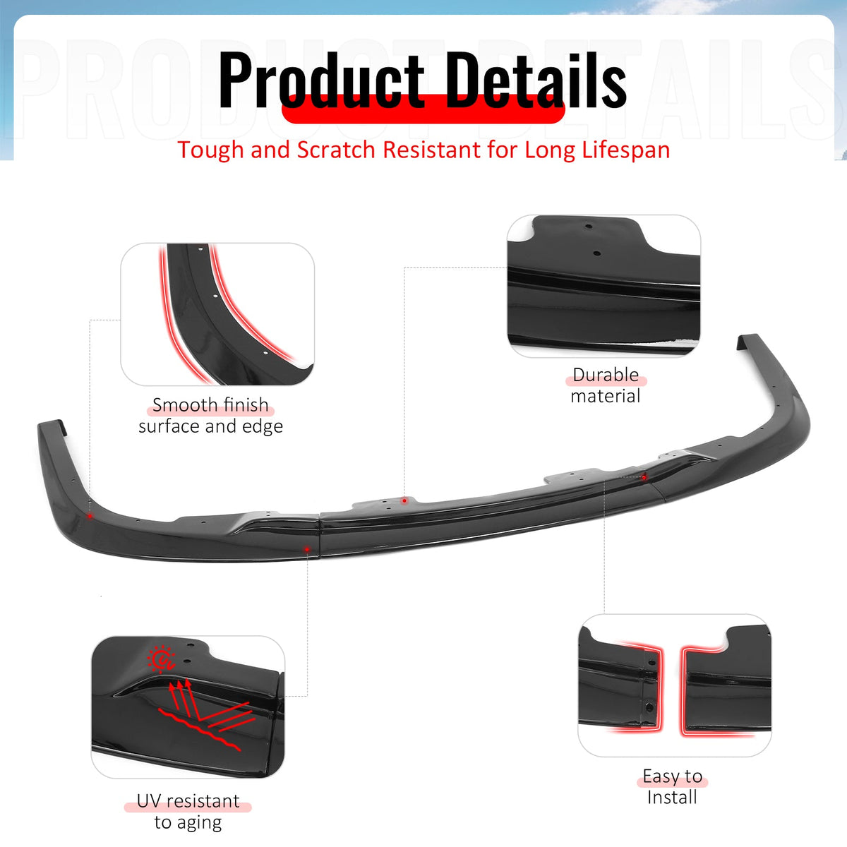 2006-2007 Subaru Impreza WRX Gloss Black Front Bumper Lip Spoiler PP 3PCS Set