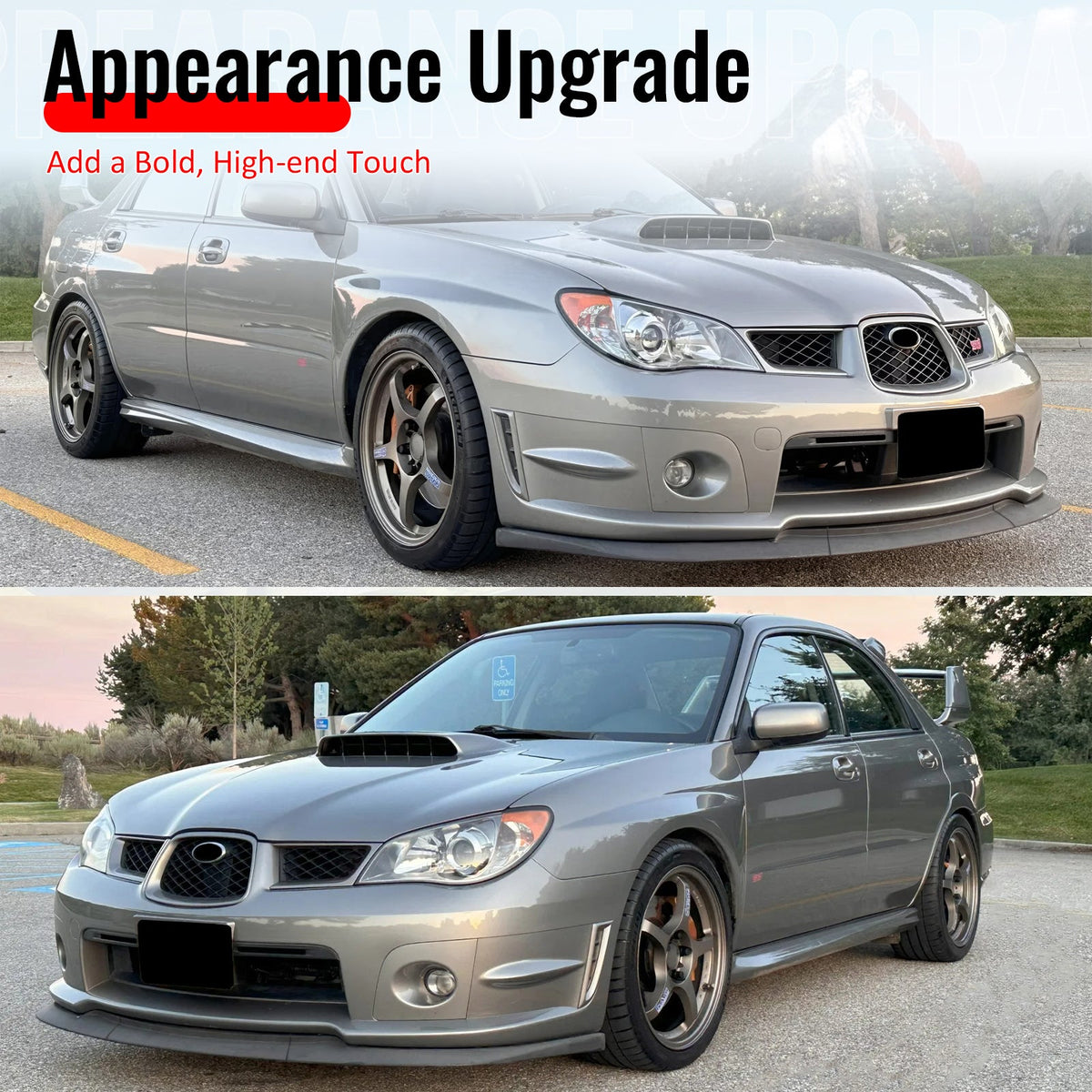 2006-2007 Subaru Impreza WRX Gloss Black Front Bumper Lip Spoiler PP 3PCS Set
