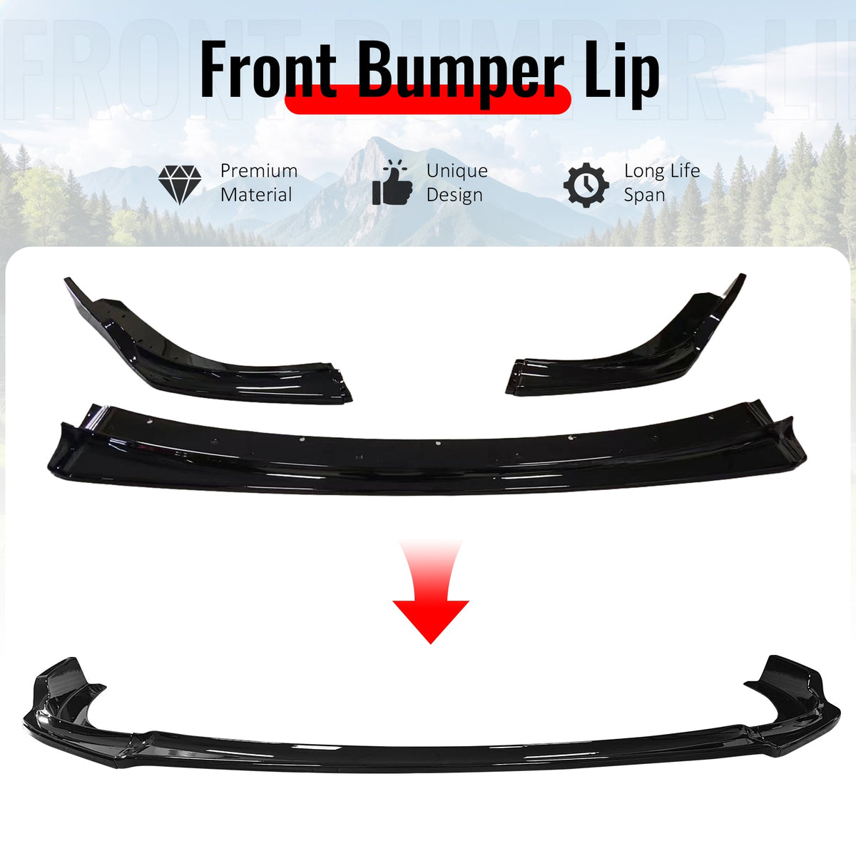 2008-2010 Subaru Impreza WRX STI IKON Style Gloss Black Front Bumper Lip PP
