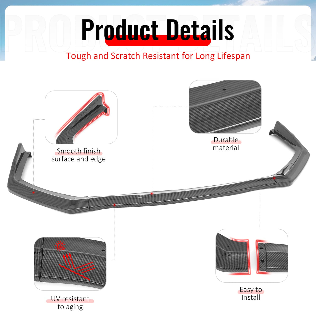 2015-2021 Subaru WRX & WRX STI Carbon Fiber Print Front Bumper Lip Spoiler PP 3PCS Set