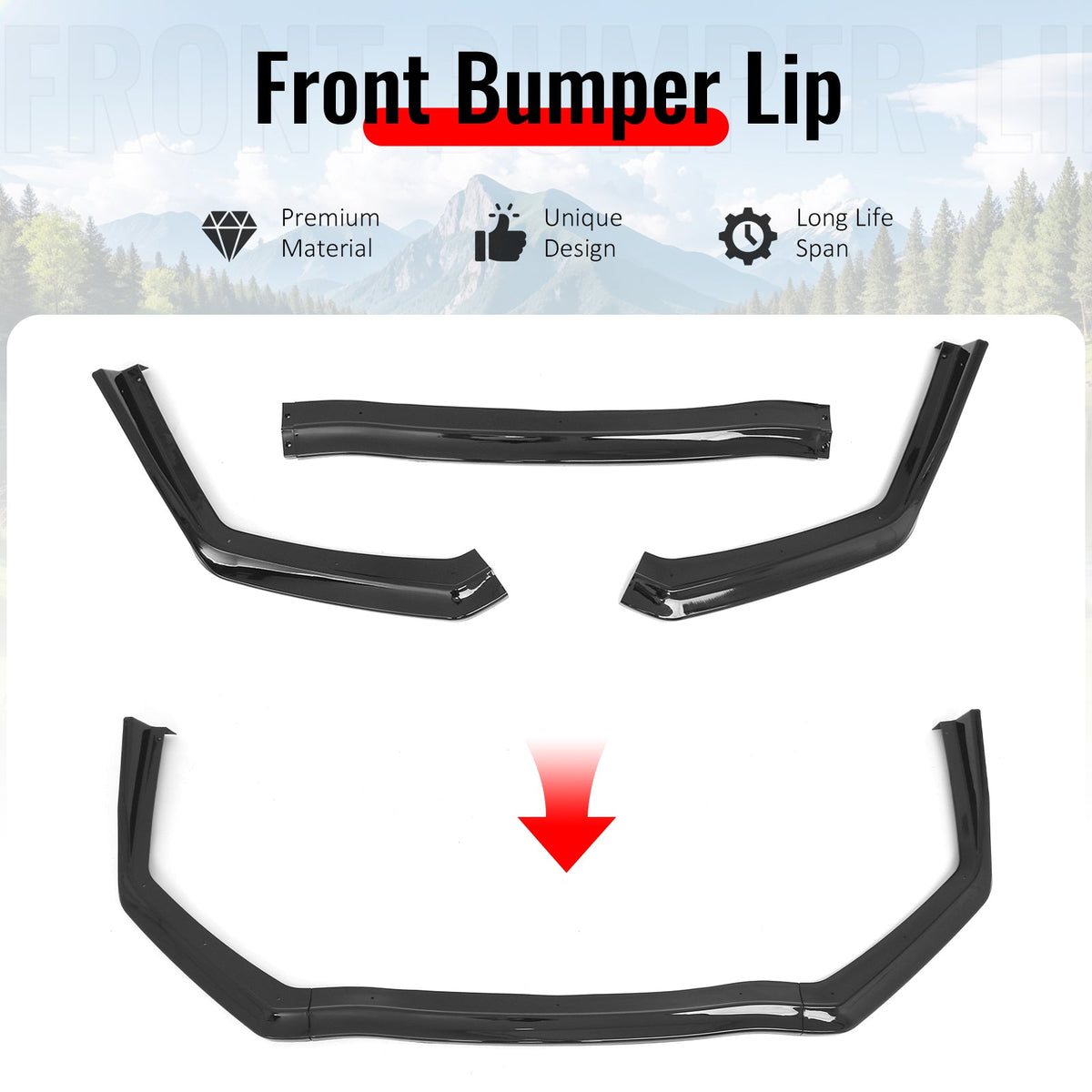2015-2021 Subaru WRX & WRX STI Gloss Black Front Bumper Lip Spoiler PP 3PCS Set