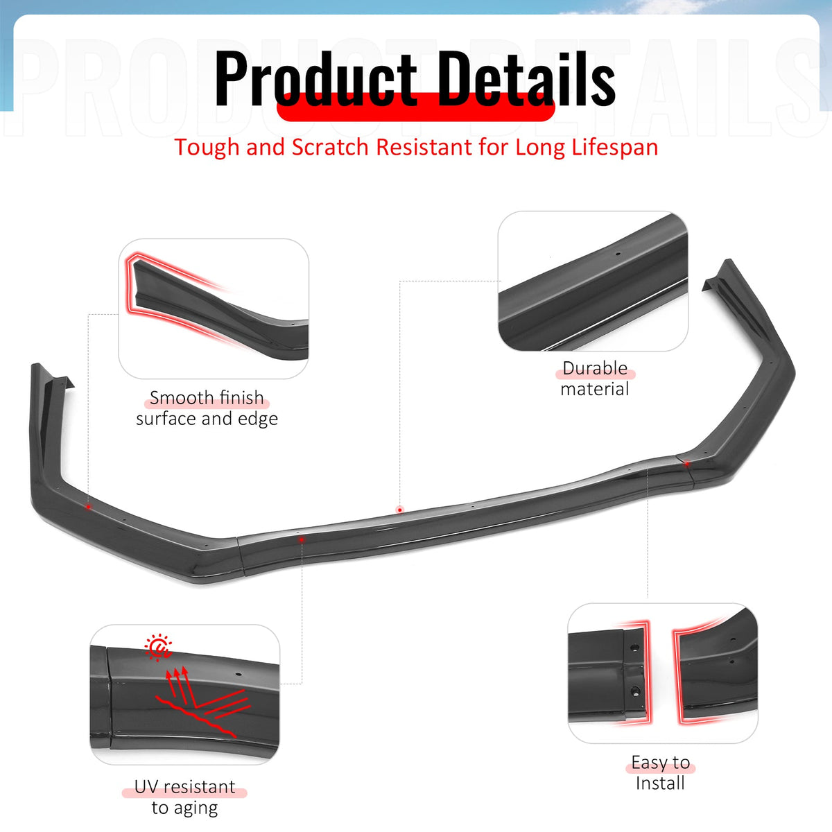 2015-2021 Subaru WRX & WRX STI Gloss Black Front Bumper Lip Spoiler PP 3PCS Set