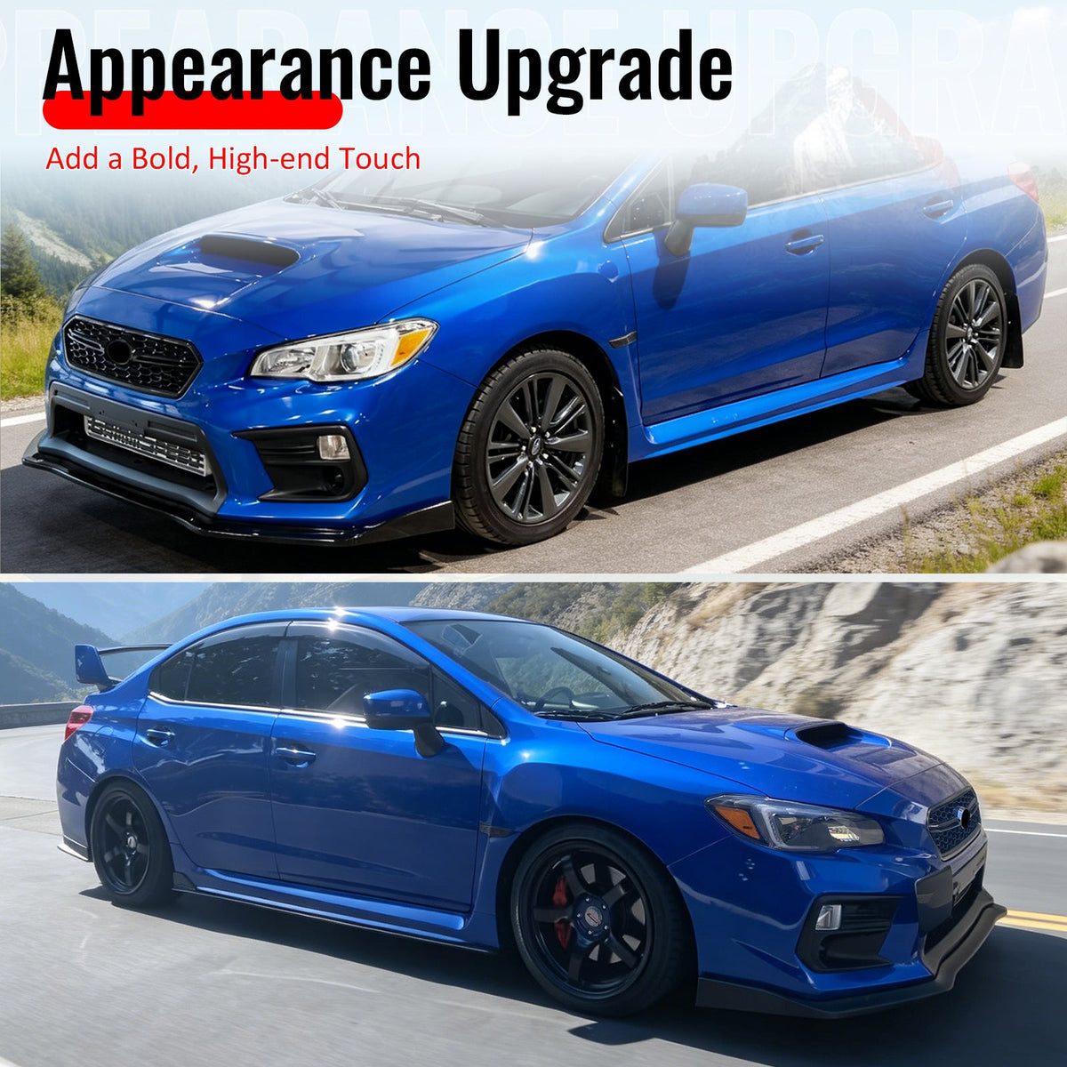 2015-2021 Subaru WRX & WRX STI Gloss Black Front Bumper Lip Spoiler PP 3PCS Set
