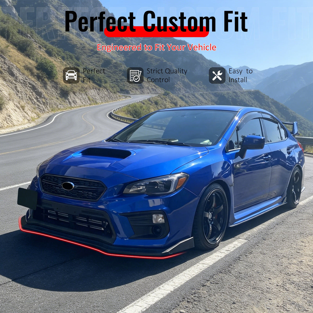 2015-2021 Subaru WRX & WRX STI Matte Black Front Bumper Lip Spoiler PP 3PCS Set